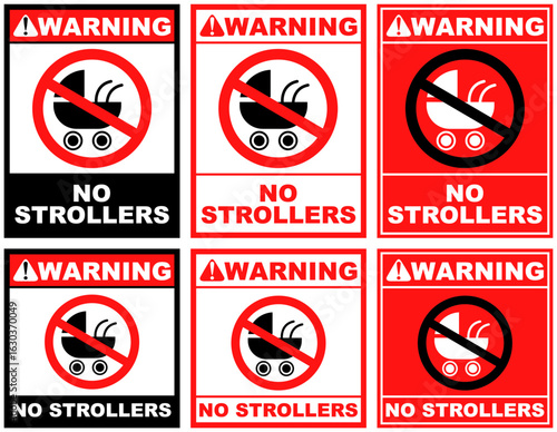 Set Prohibition warning no strollers public sign design vector illustration