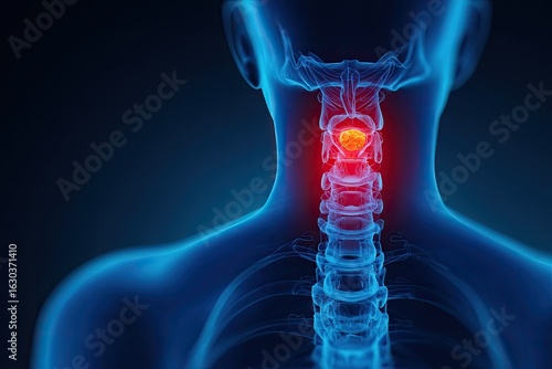 3D anatomical illustration of a highlighted thyroid gland