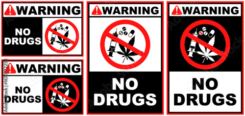 Set Prohibition warning no drugs public sign design vector illustration