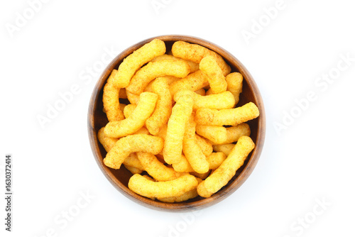 Puffed corn peanuts snacks isolated on white background.