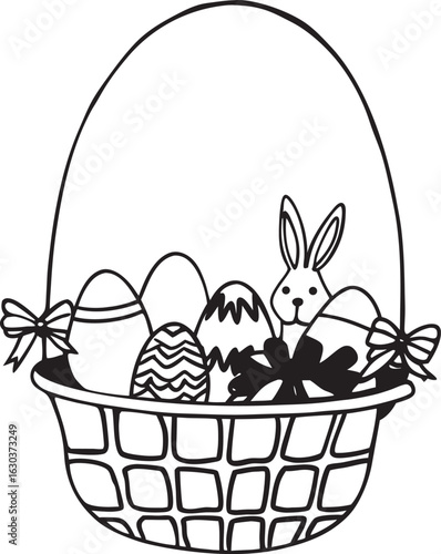 Easter Basket Filled with Colorful Eggs and Fresh Flowers