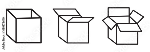 Open Box icon set. open package vector icon. open product cardboard carton paper parcel sign. empty delivery storage box symbol for UI designs.