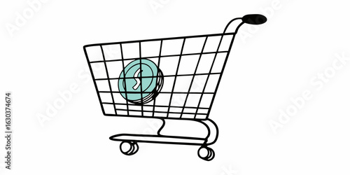 Shopping cart vector illustration with coins for retail and business design element concept for finance use crypto vector line icon on transparent background