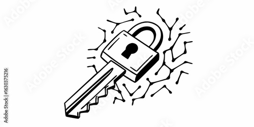 Unlock security solution with key and padlock for data protection and access control system concept 100 char crypto vector line icon on transparent background