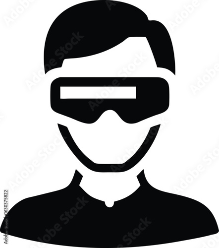 Black silhouette of a person wearing vr goggles for virtual reality experiences