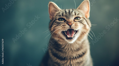 A cat is making a loud noise, possibly purring or meowing