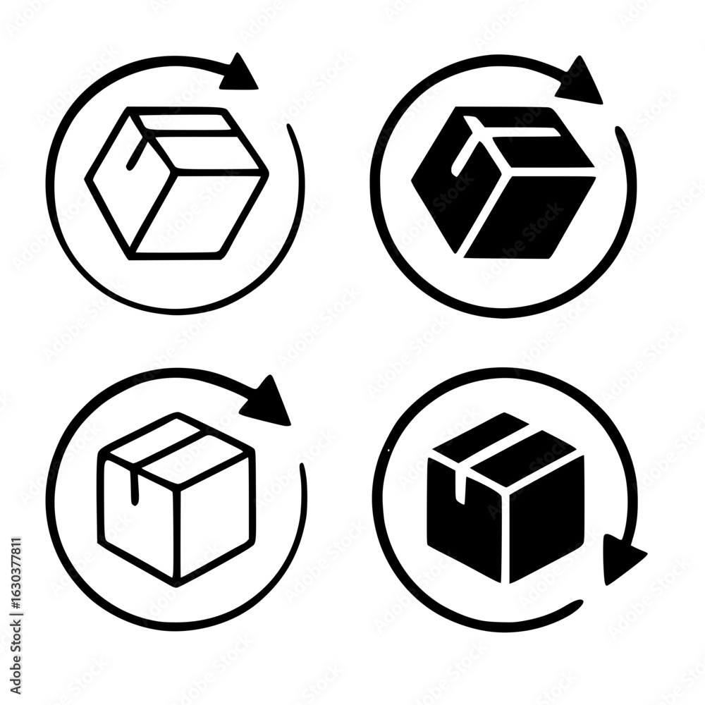 Obraz premium Set of isolated delivery package return icons with circular arrows 