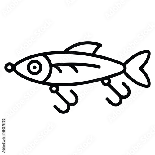 Illustration of fishing lure with hooks isolated on white