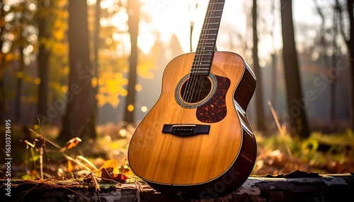 Acoustic guitar in autumn forest