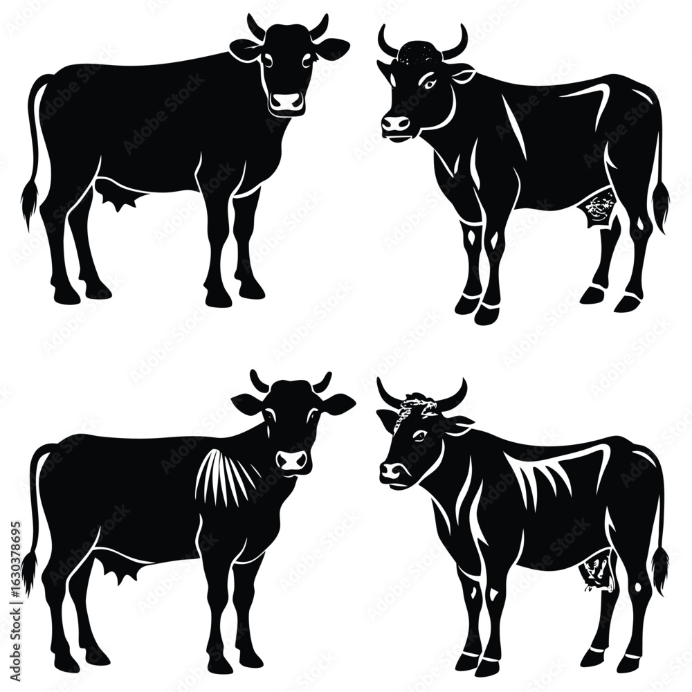 Fototapeta premium Cow Silhouette Icon Minimal Black Vector Isolated on White Background