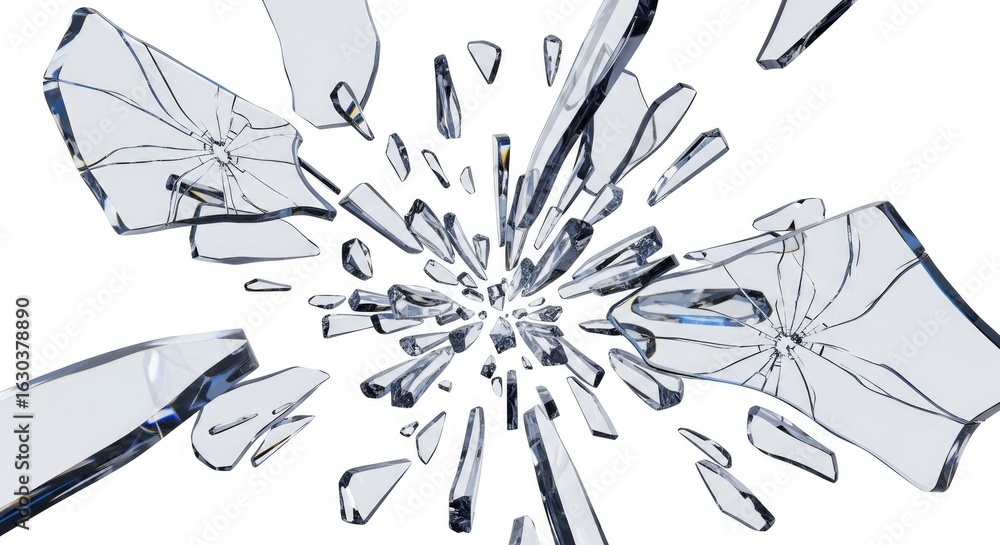 3D Broken Glass Shards in Mid-Air - Fragility, Risk, Danger, and Dramatic Visuals 3D Broken Glass Shards in Mid-Air - Fragility, Risk, Danger, and Dramatic Visuals