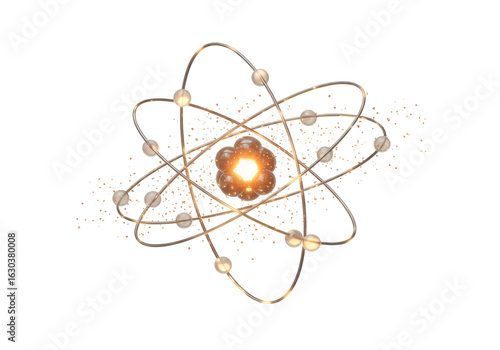 Isolated Atom Model with Glowing Nucleus and Orbiting Electrons