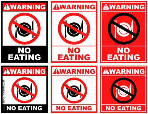 Set Prohibition warning no eating public sign design vector illustration