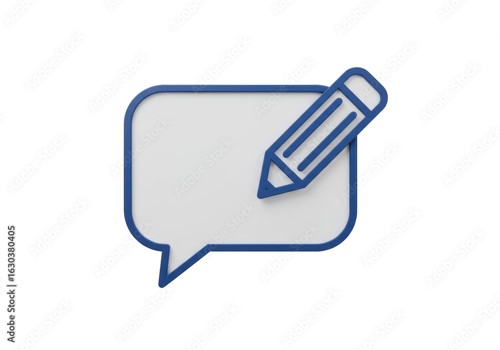 Fototapeta premium Isolated 3D speech bubble icon with a pencil for writing or editing a message