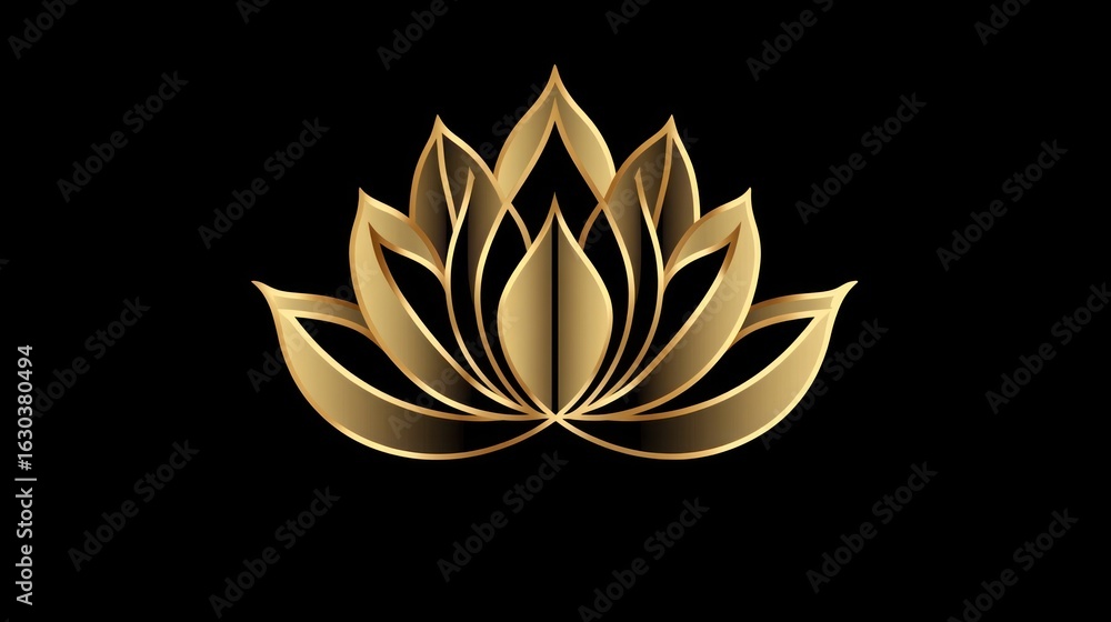 Fototapeta premium Golden lotus flower emblem on black background
