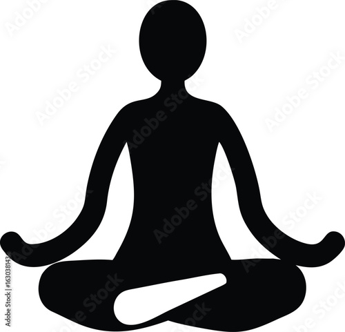 Silhouette of a person practicing yoga with hands resting on knees isolated on a clean white background representing mindfulness and well being