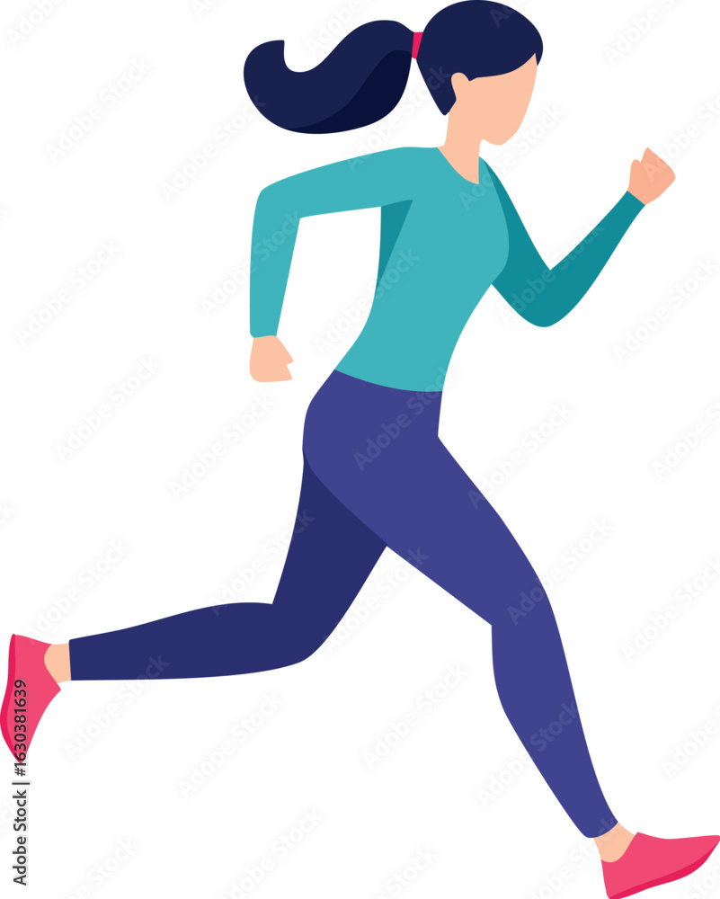 Fototapeta premium Vector illustration of woman running in sporty outfit and sneakers