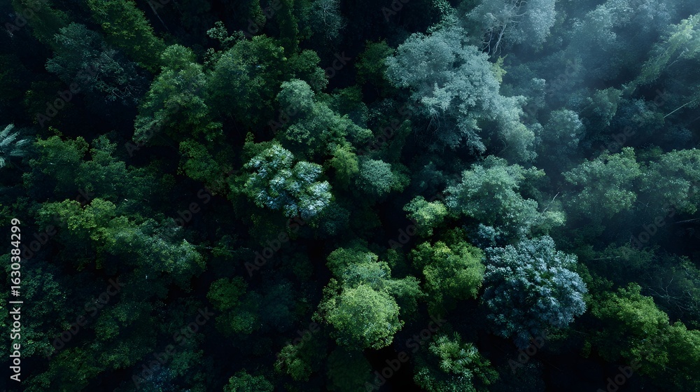 Fototapeta premium Aerial view of a lush protected rainforest canopy