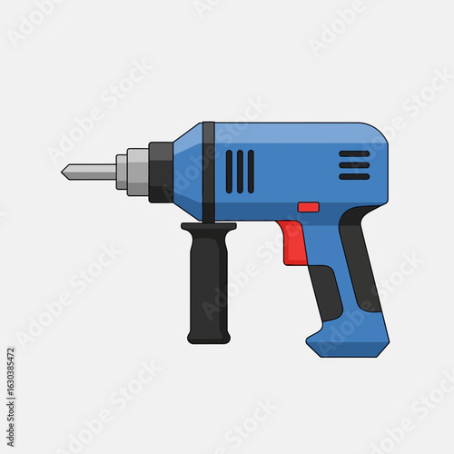 Blue power drill with black handle against a white background.