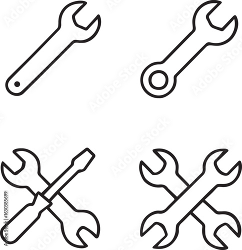 Wrench line icon set 