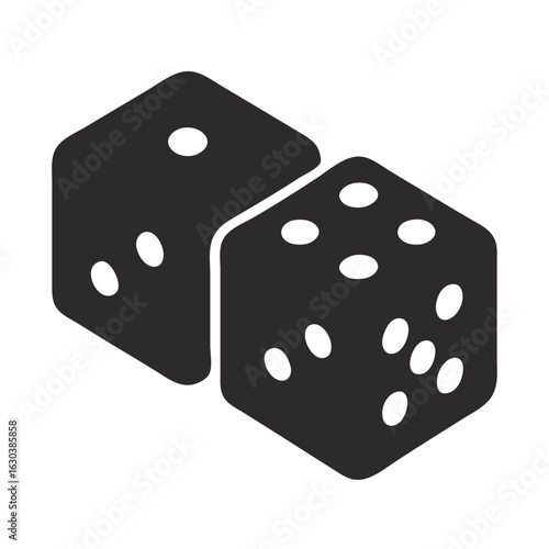 Black dice on a white background representing luck and gambling elements