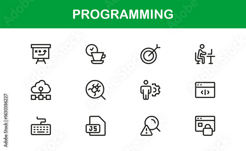 Programming Professional Modern Line Icon Set with Minimal Unique Vector Design for Digital Technology and Coding Projects