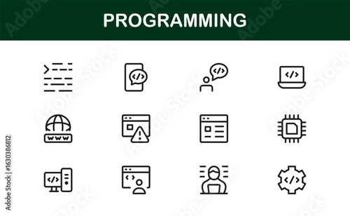 Programming Professional Modern Line Icon Set with Minimal Unique Vector Design for Digital Technology and Coding Projects