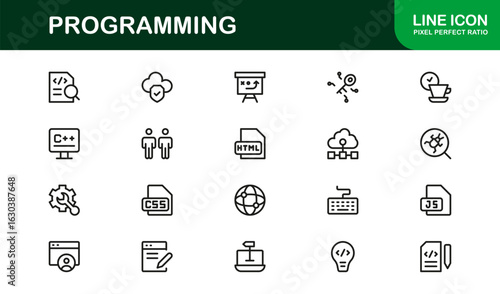 Programming Professional Modern Line Icon Set with Minimal Unique Vector Design for Digital Technology and Coding Projects