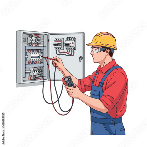 Electrician Working on Electrical Panel