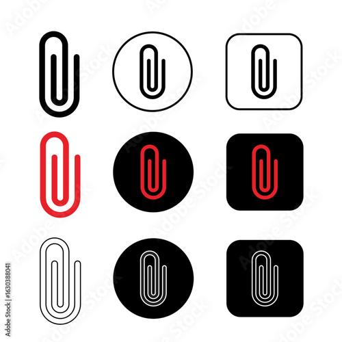 paperclip icon, line, fill, and color icons using round and square buttons