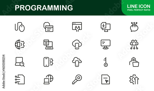 Programming Professional Modern Line Icon Set with Minimal Unique Vector Design for Digital Technology and Coding Projects