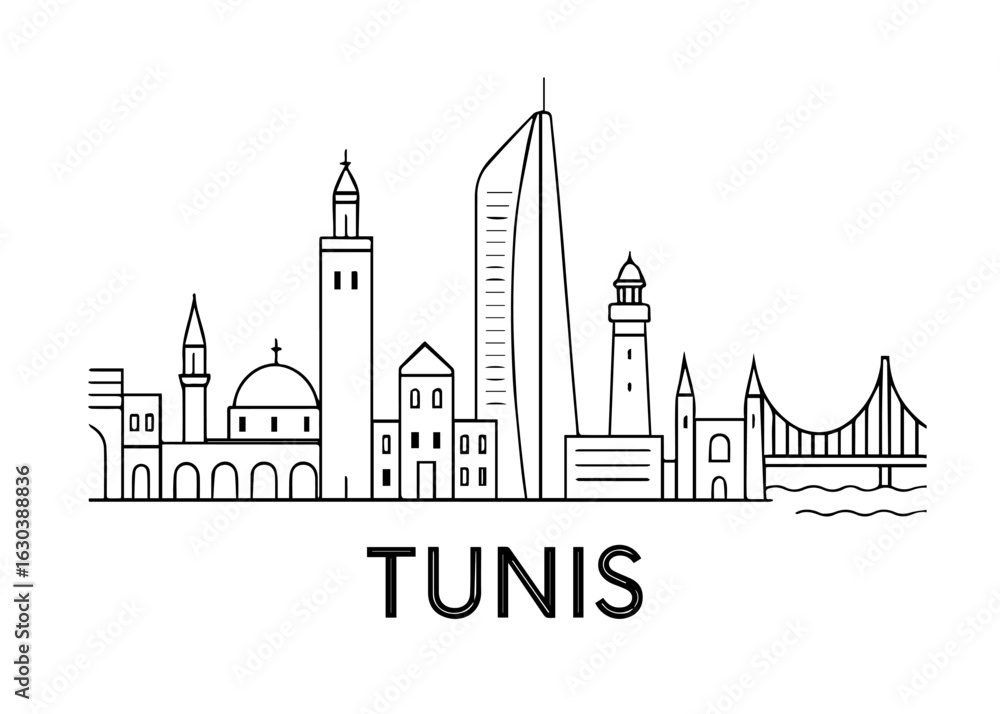 Obraz premium Tunis city skyline vector on white background Vector line city skyline