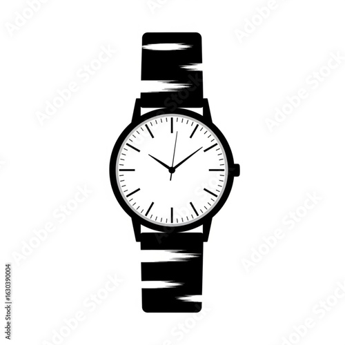 
Flat Vector Classic Wristwatch with Torn Brush Shading Isolated on White

