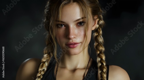 Dramatic Portrait of a Woman with Braided Hair