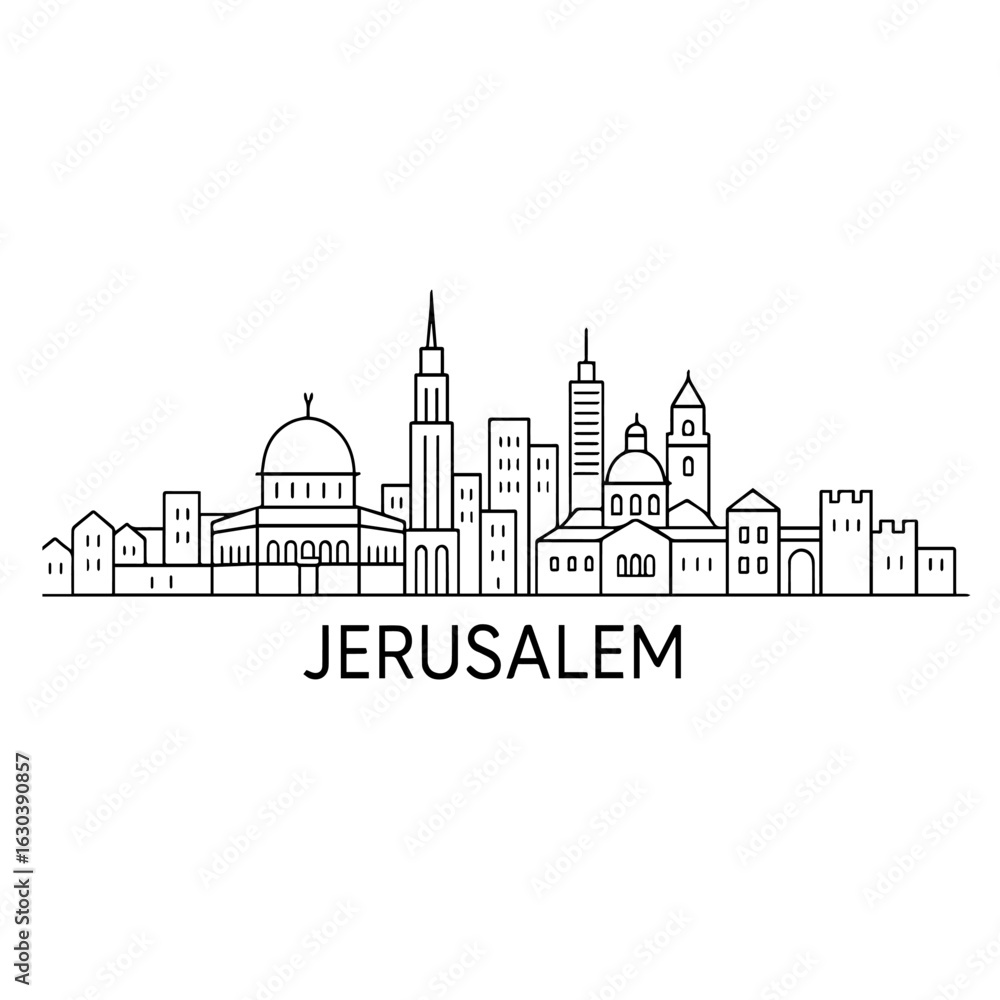 Fototapeta premium Jerusalem city skyline vector on white background Vector line city skyline