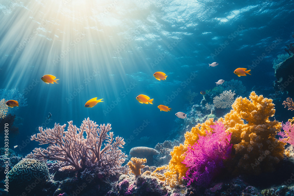 Obraz premium Generative AI image of vibrant coral reef formation with tropical fish