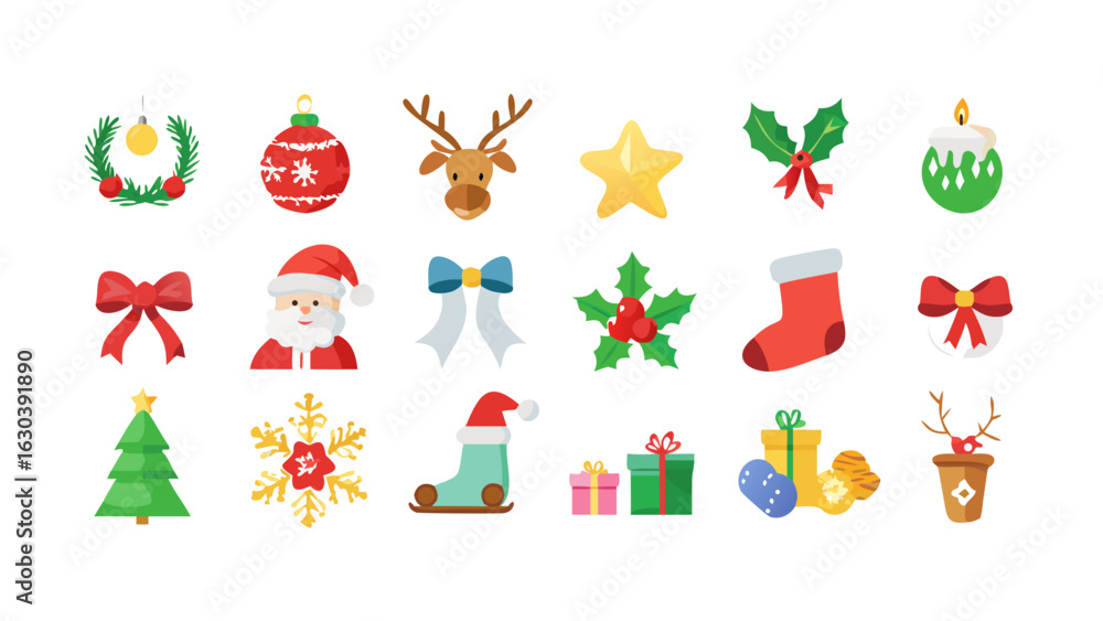 Naklejka premium Collection of flat christmas icons on a black background