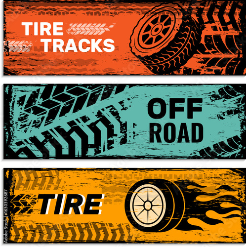 Off Road Tire Tracks Background Banner - Dirt and Adventure Template