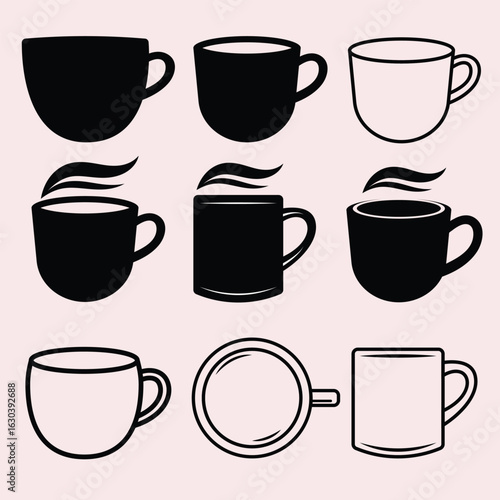 Coffee cup icon vector set. Coffee cup logo vector illustration. Tea cup vector set	.