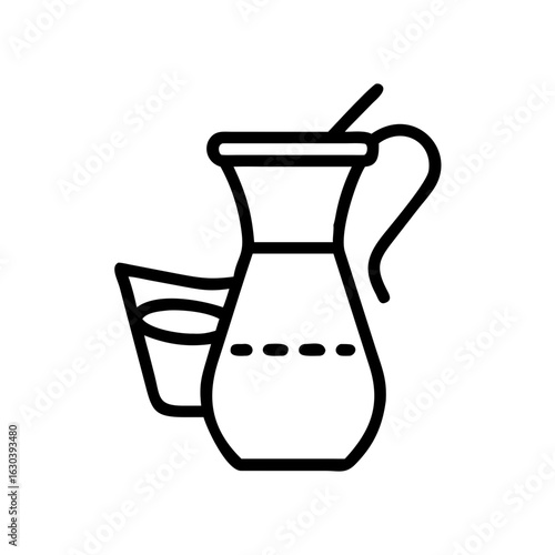 Engraved bronze coffee creamer icon, minimalistic design on transparent background