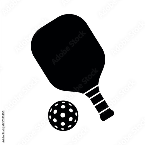 Dynamic Pickleball Paddle and Ball Line Art Vector Icon for Active Lifestyle and Tournament Play