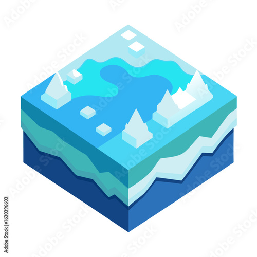 Isometric arctic iceberg and ocean layers isolated on white background
