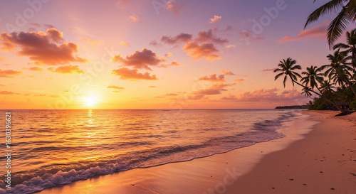 Serene Beach Waves at Sunset in Tropical Paradise