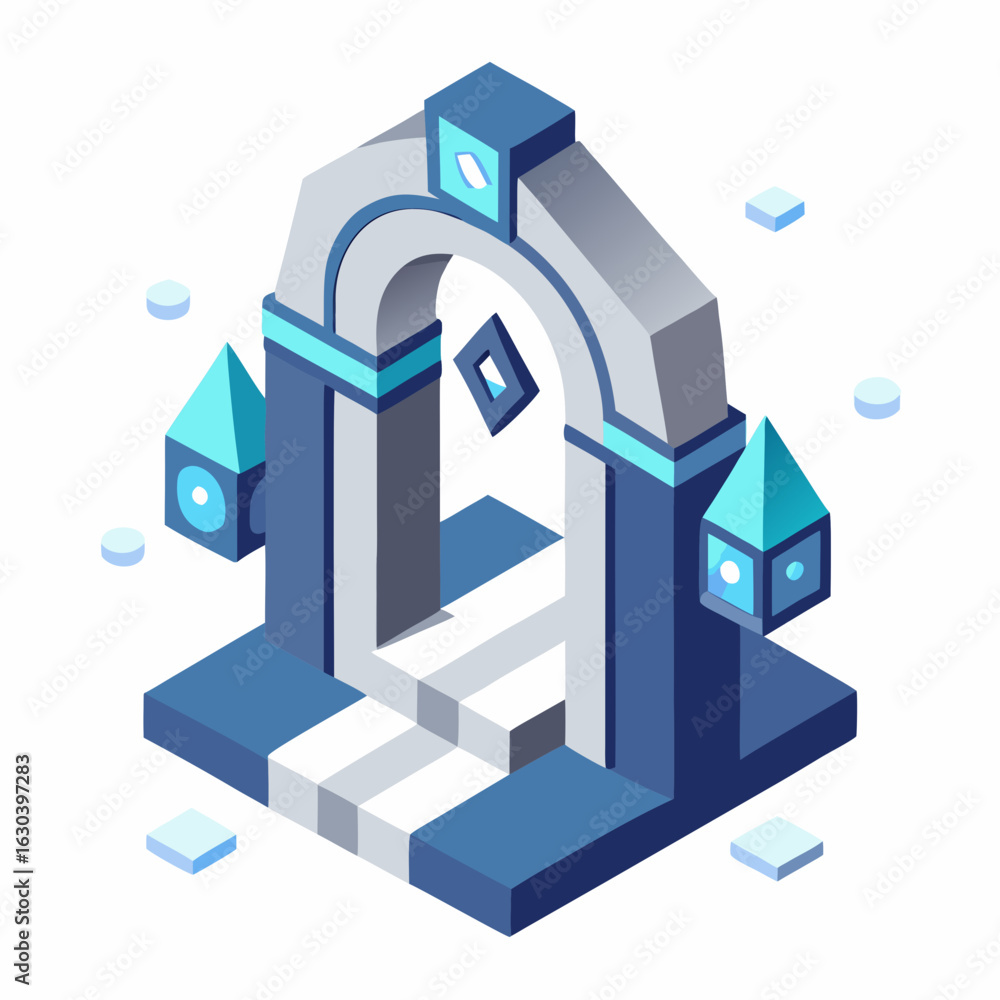 Fototapeta premium Fantasy archway with geometric elements isolated on white background
