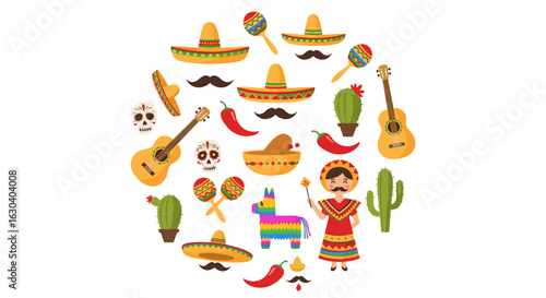 Celebrate mexican culture with festive decorations and traditional symbols for fiesta events