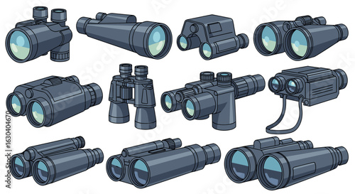 A collection of diverse binoculars for various viewing purposes and outdoor activities
