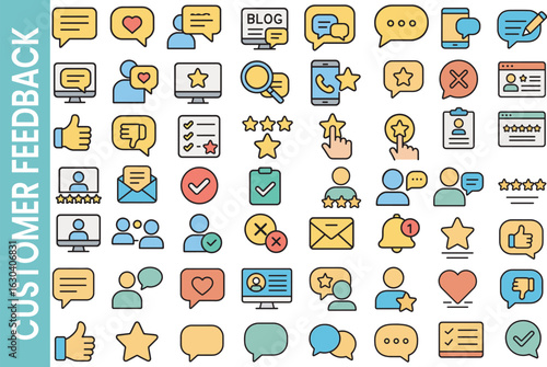 Customer Feedback and Online Reviews Colored Outline Icon Set