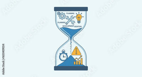 Sandglass Depicts Project Management Stages With Planning and Completion