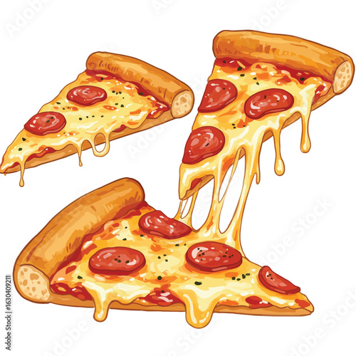 Three slices of pepperoni pizza with melted cheese