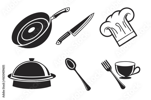 Culinary Icons Cooking Utensils and Chef Hat.
